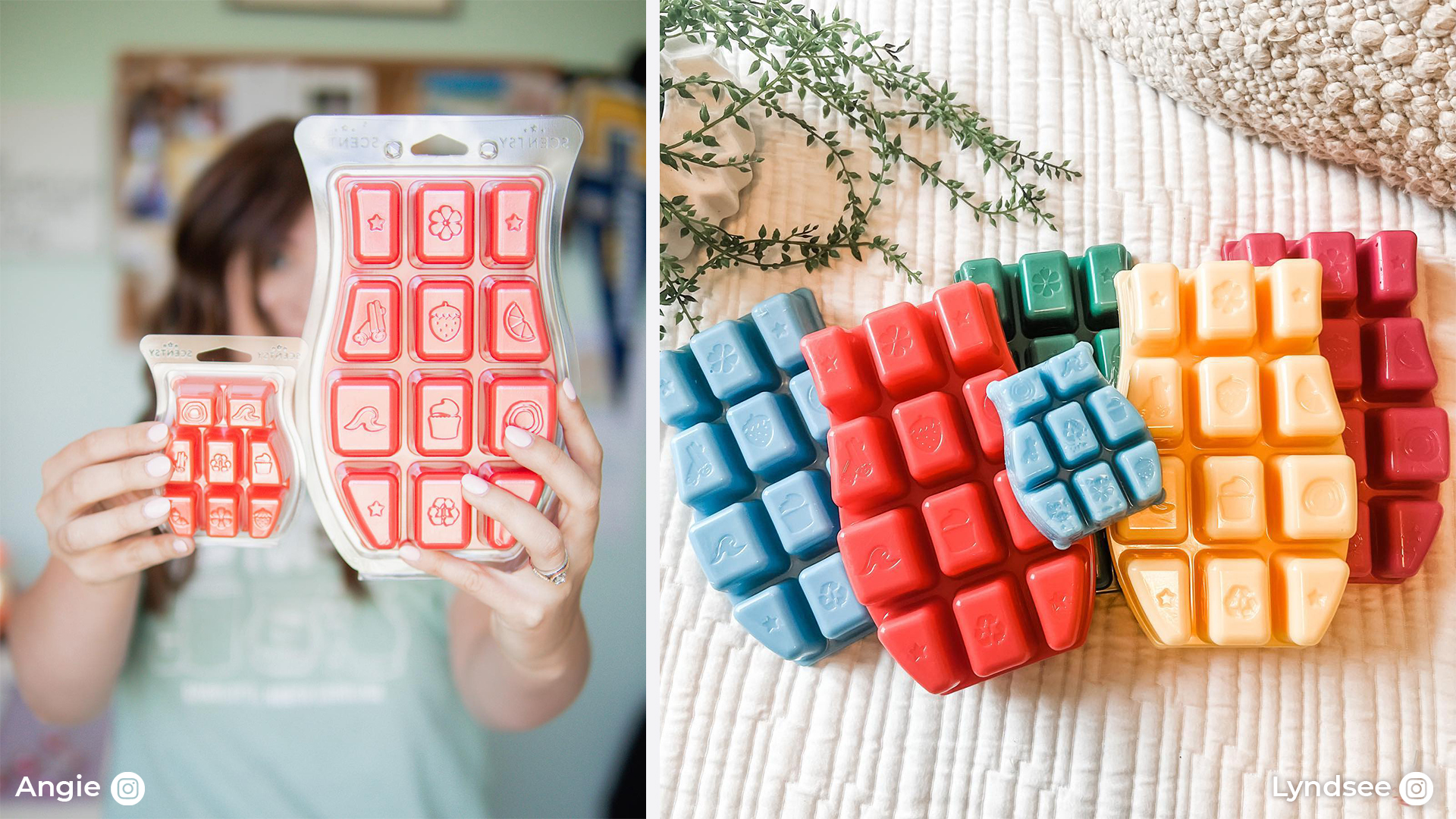 Scentsy Bricks being held up to show the size in hands