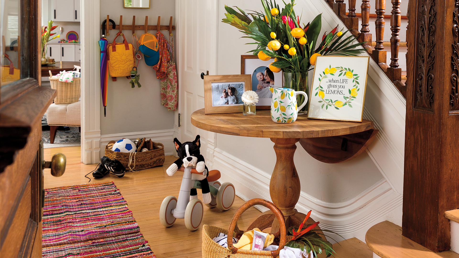 A beautifully decorated entryway featuring multiple fragrance delivery systems for scentscaping your home